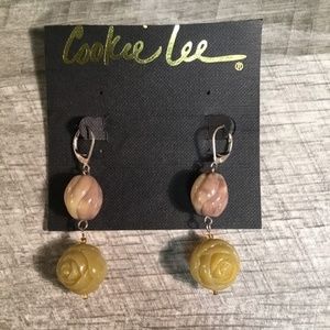NWT Cookie Lee Faux Jade Rose Earrings